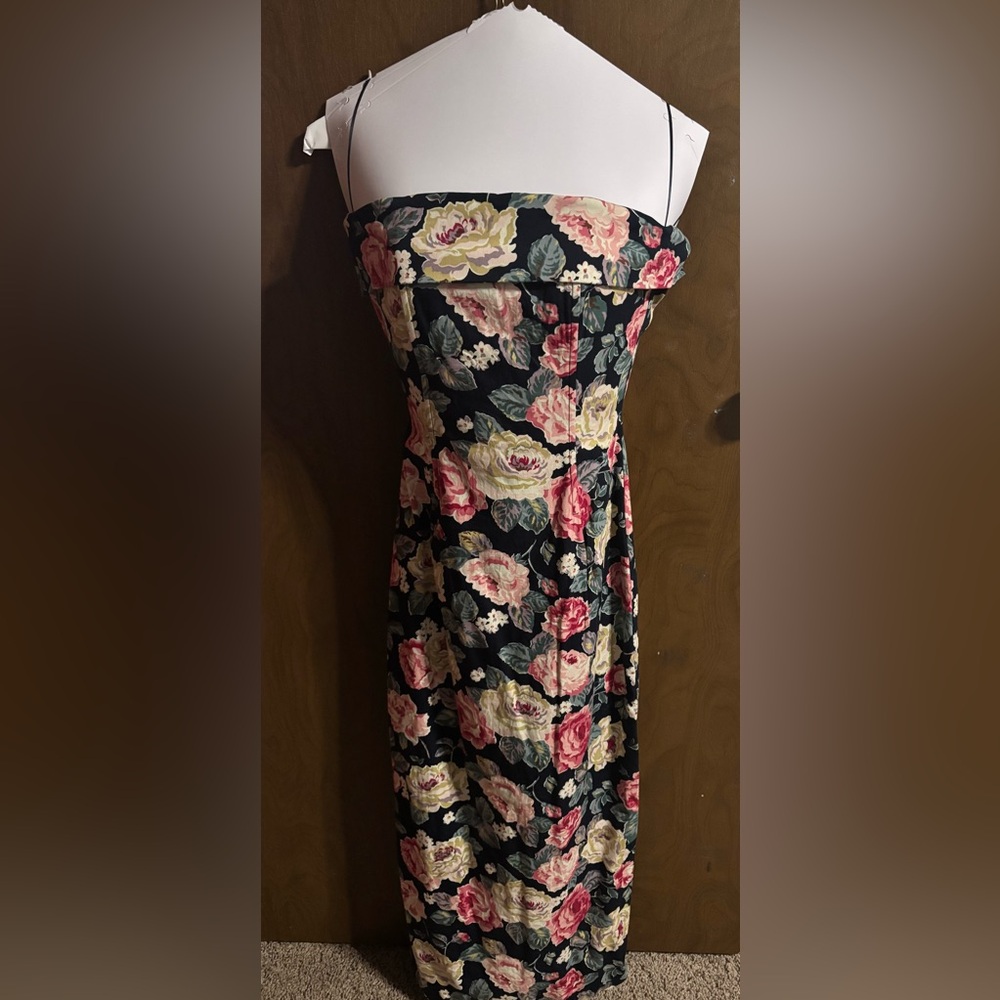 Mable Strapless Floral Dress - Navy